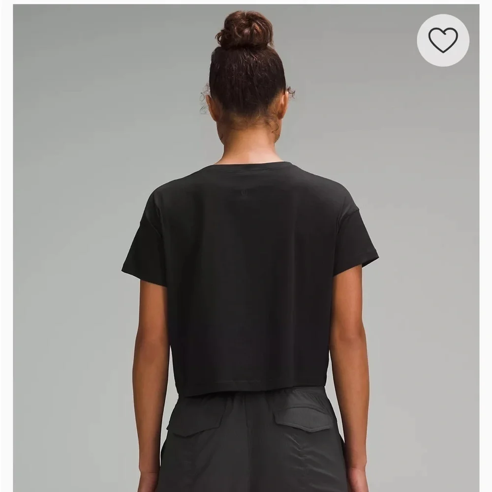 Lululemon Cates Cropped Short Sleeve T-Shirt Pima Cotton Sz4 Black 34
